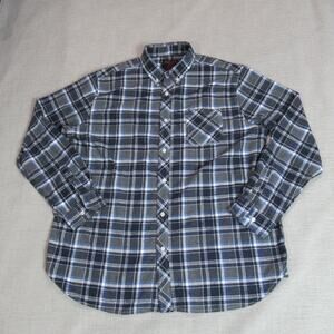 RQQBA Flannel Shirt Mens SZ XXL Blue Long Sleeve Plaid Button Down Cowboy Rustic